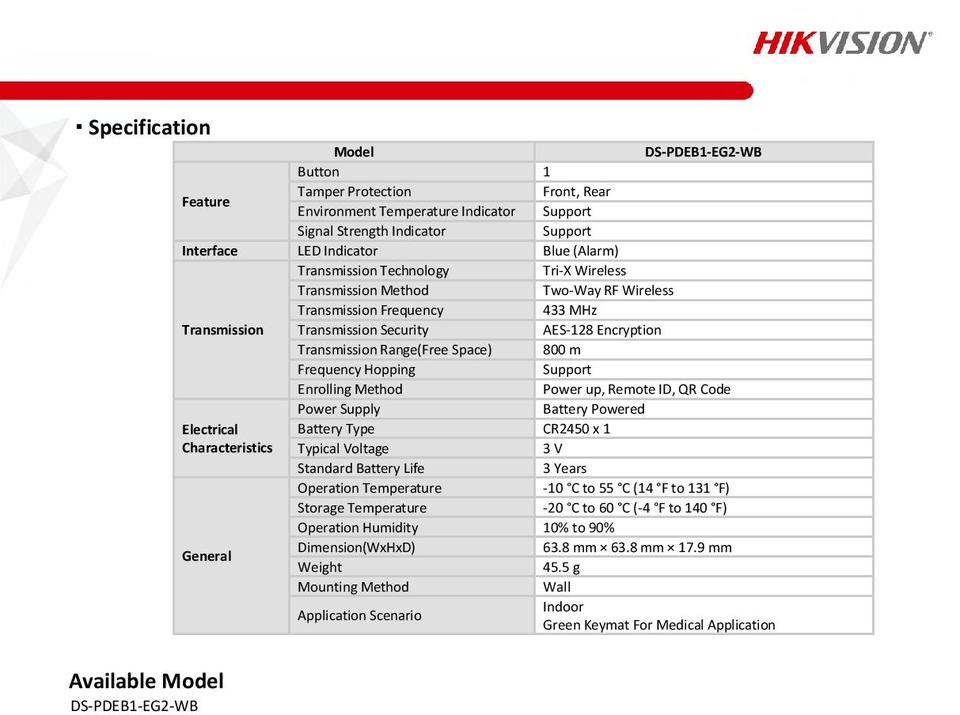 Hikvision DS-PDEB1-EG2-WB AX Pro Wireless Emergency Button - 1 Button 1